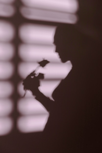 Silhouette of woman at home with window shadows