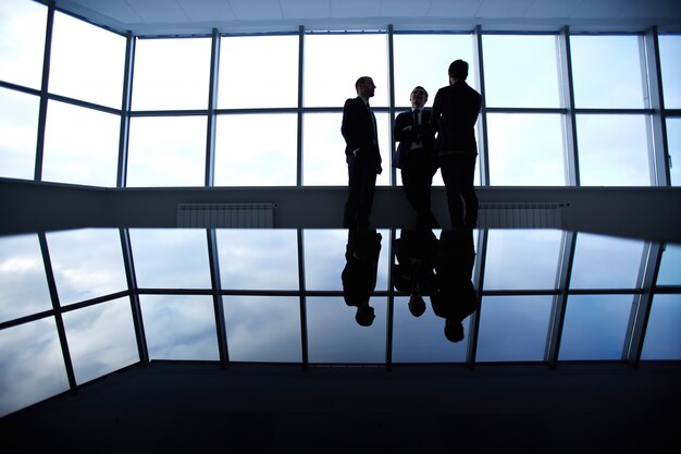 Silhouettes of businesspeople working together