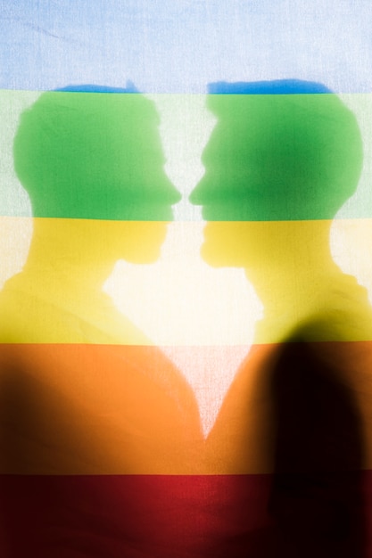 Free Photo silhouettes of gay couple behind rainbow flag