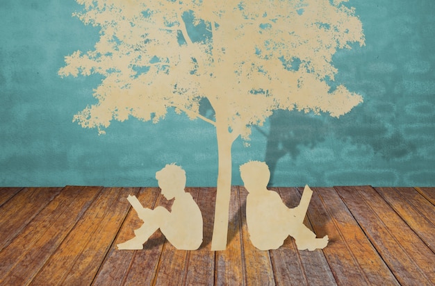 Free photo silhouettes of trees and people on a wood