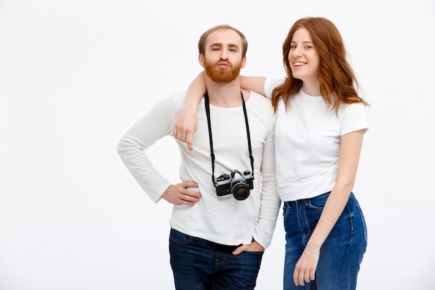 Free photo silly couple taking photo together, smiling