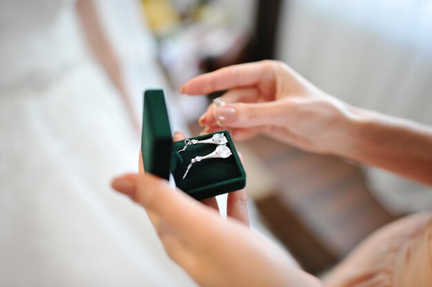 Silver elegant earrings for bride