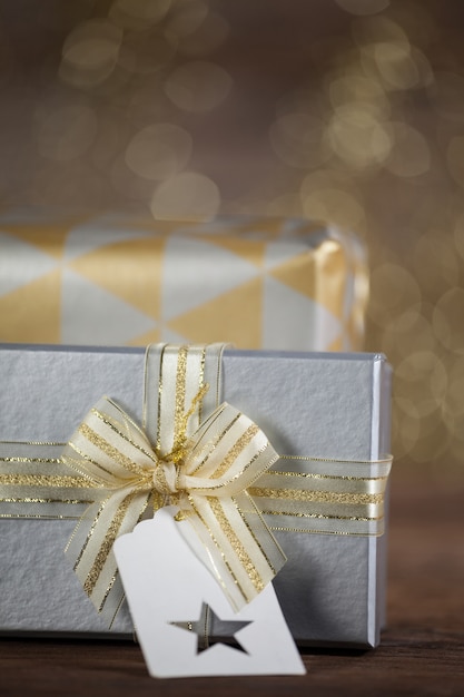 Free photo silver gifts with a blurred background