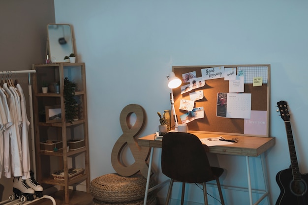 Simple living room with wardrobe and desk