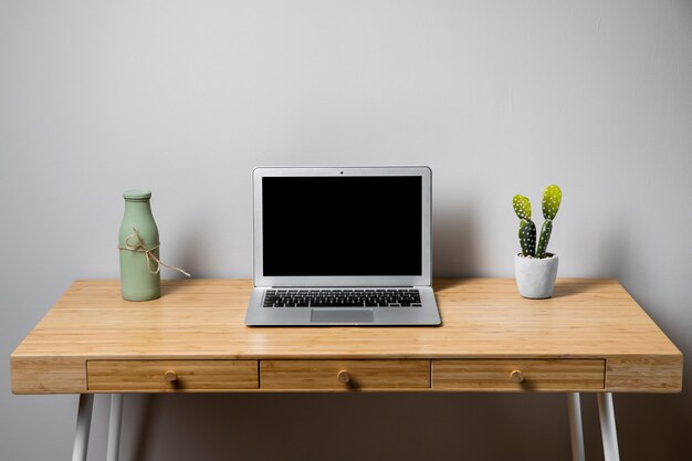 Simple tidy wood desk concept