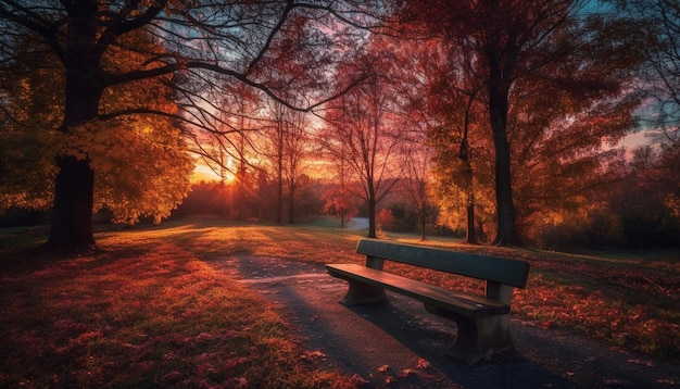 Free photo sitting on a bench surrounded by autumn beauty generated by ai