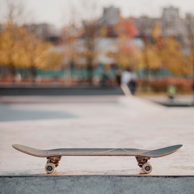 Skateboard outdoors at the skatepark with copy space