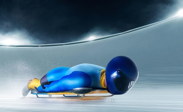 Skeleton sport Bobsled Luge The athlete descends on a sleigh on an ice track