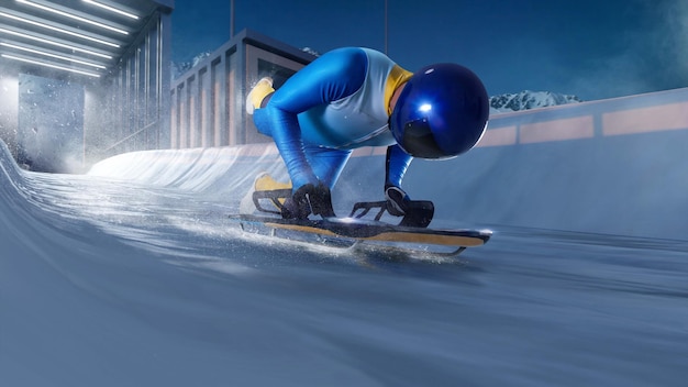 Free photo skeleton sport bobsled luge the athlete descends on a sleigh on an ice track