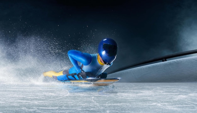 Free photo skeleton sport bobsled luge the athlete descends on a sleigh on an ice track