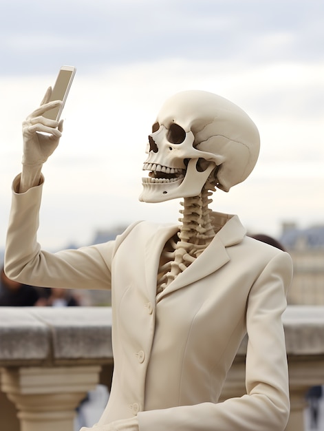 Free photo skeleton wearing cute outfit