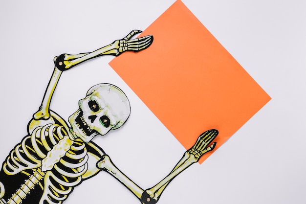 Free Photo skeleton with sheet of paper in hands