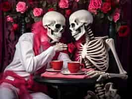 Free photo skeletons couple having a date