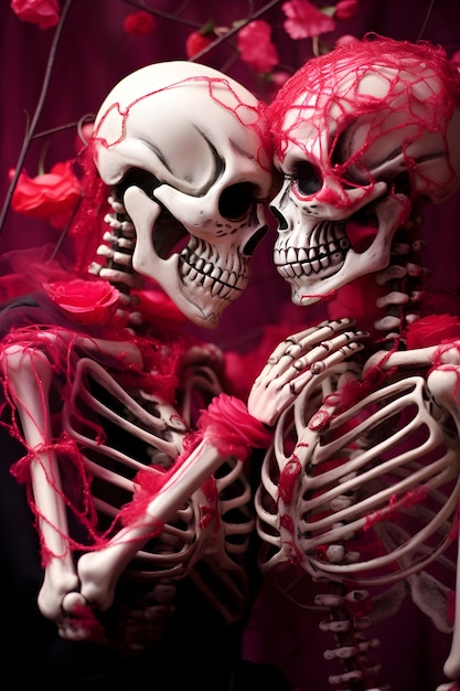 Skeletons couple having a date