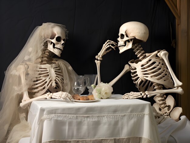 Skeletons couple having a date