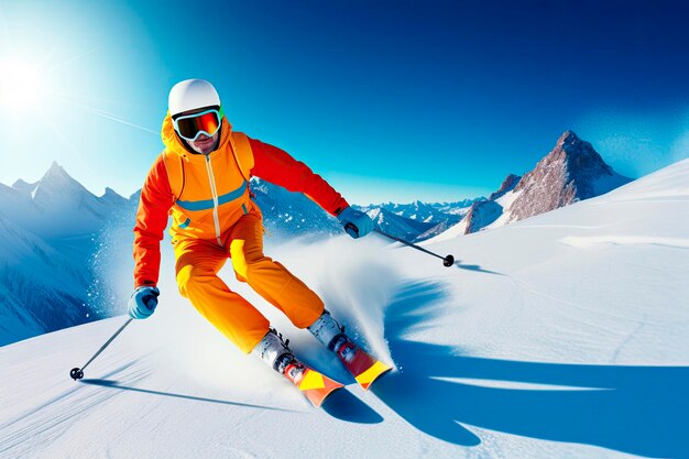 skier skiing a snow mountain a sunny day