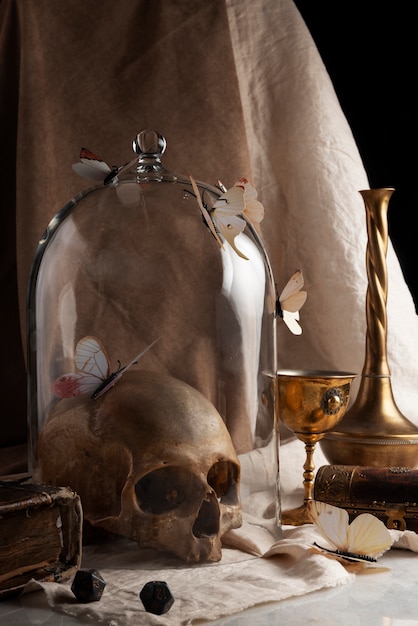 Free photo skull indoors arrangement still life