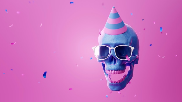 Free Photo skull with party hat in studio