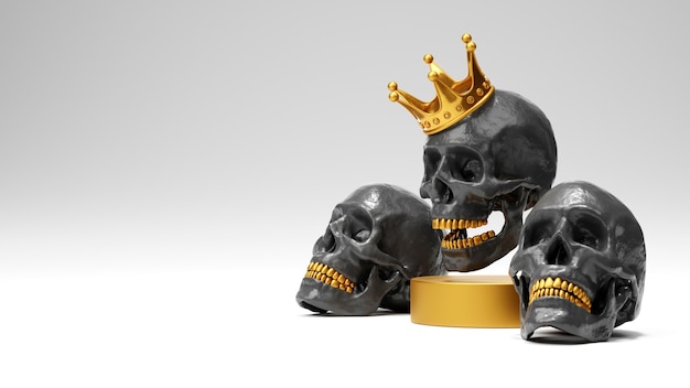 Skulls with golden crown arrangement