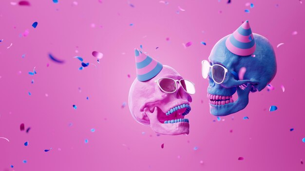 Free Photo skulls with party hats arrangement