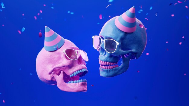 Free Photo skulls with party hats arrangement