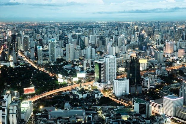 Skyline at night. View of city urban building.