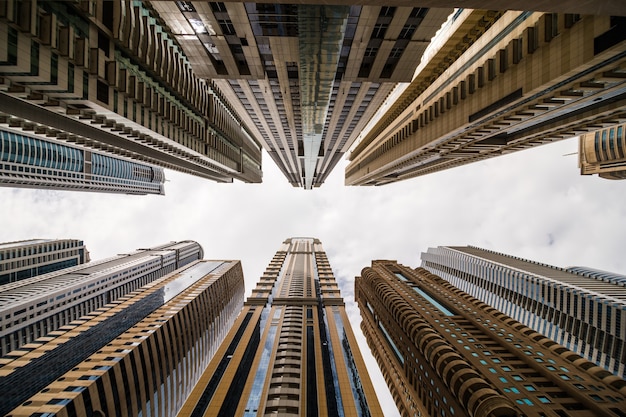 Free Photo skyscrapers looking up at the sky. modern metropolis. modern city