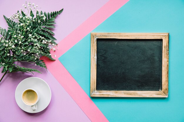 Slate, leaf and coffee