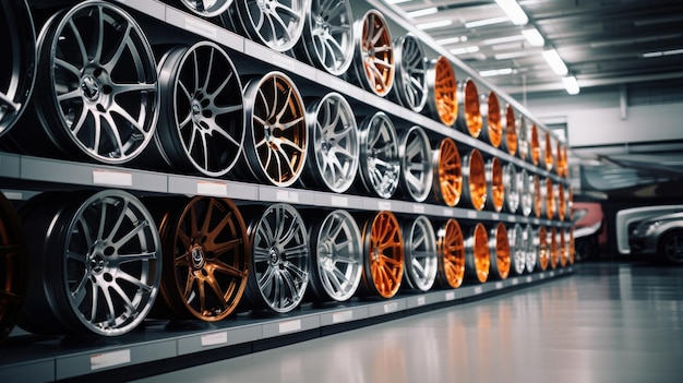 Free Photo sleek showroom displays array of modern car rims