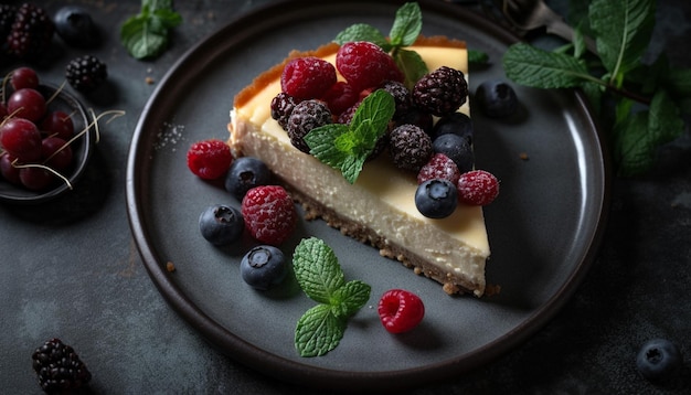 Free photo a slice of cheesecake with berries on a plate