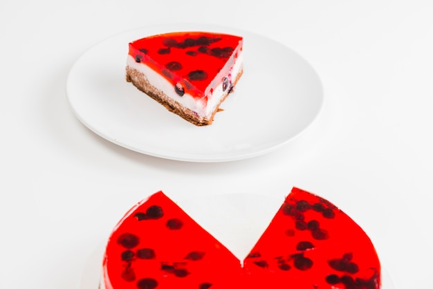 Free Photo slice of red jelly cake on white plate