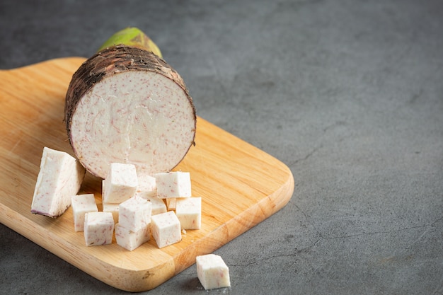 Slice of taro on table