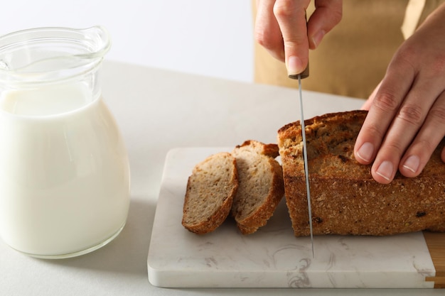 Free photo sliced bread with milk on the table