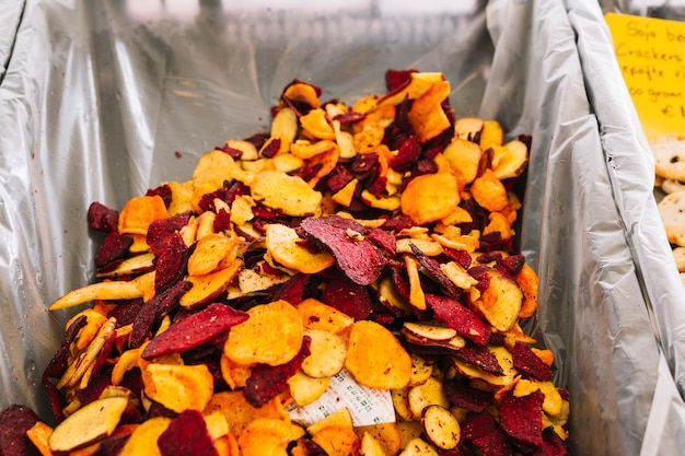 Free photo slices of beetroot and sweet potato yam in container