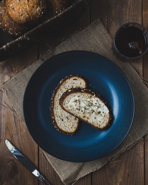 Slices of bread, toast for breakfast, top view