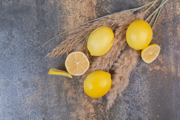 Slices of lemon on marble surface