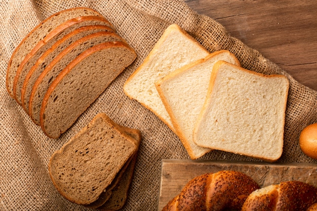 Slices of white and brown bread with turkish bagels