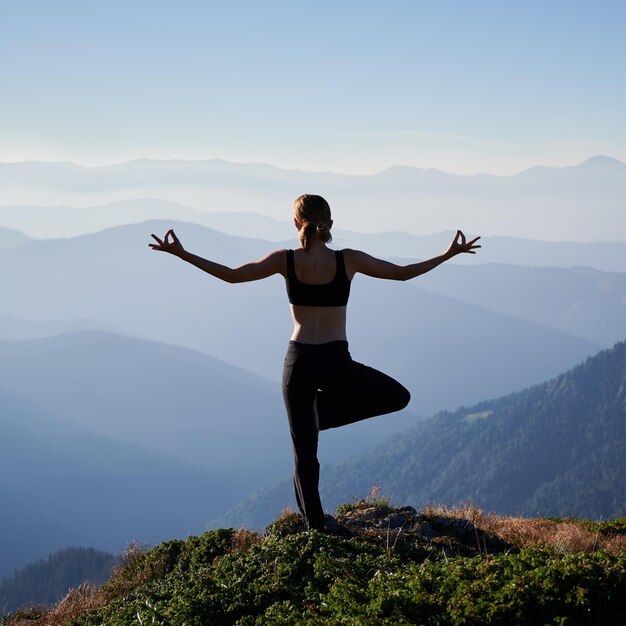 Slim woman doing meditation on nature