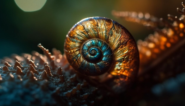 Free photo slimy snail crawling on spiral shell pattern generated by ai