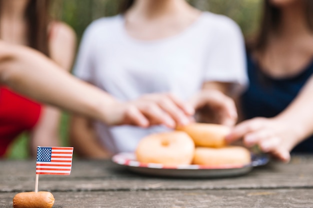 Small American flag in sausage