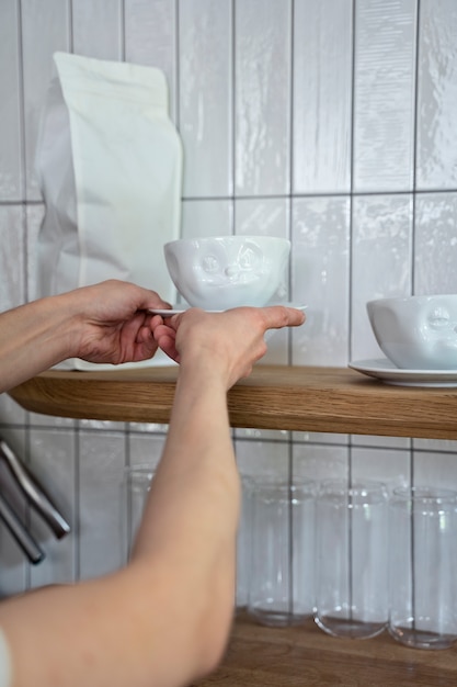 Free Photo small business owner cleaning up coffee shop