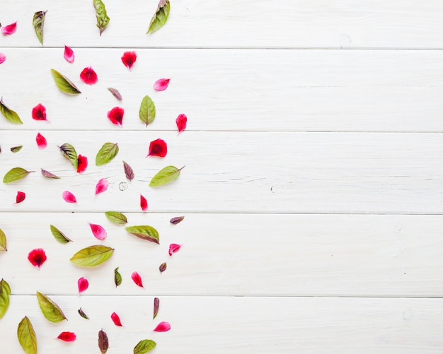 Small colorful petals on table