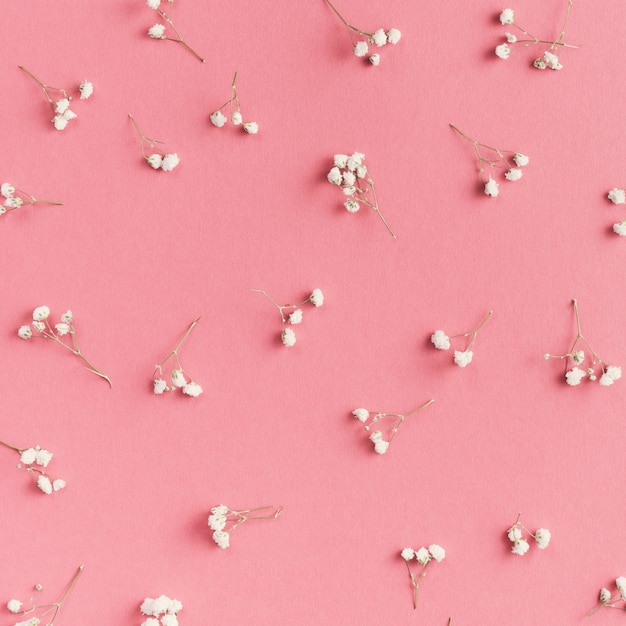 Small flower branches scattered on table