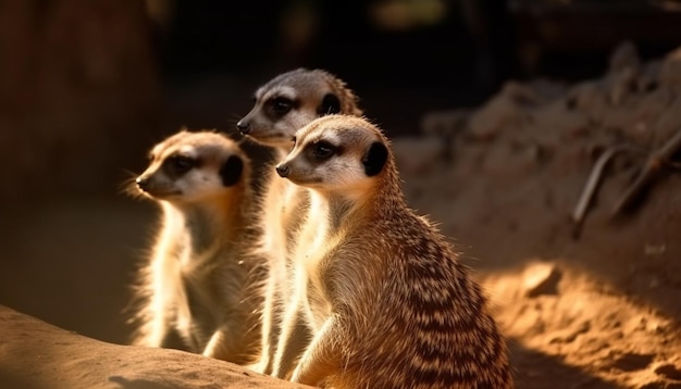 Free Photo small meerkat family sitting in the sand generated by ai