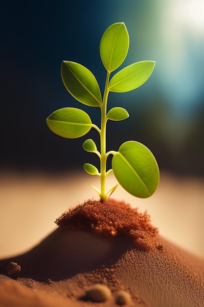 Free Photo a small plant sprouts from a mound of sand.