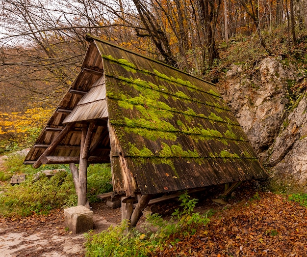 Small shelter in the forest of  Plitvice Lakes National Park in Croatia