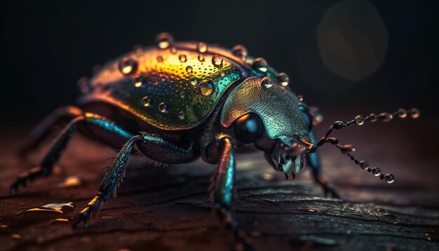 Small weevil crawling on green leaf outdoors generated by AI