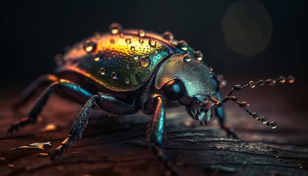 Small weevil crawling on green leaf outdoors generated by AI