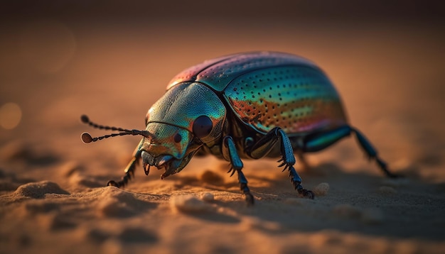 Free photo small weevil crawls on green leaf outdoors generated by ai