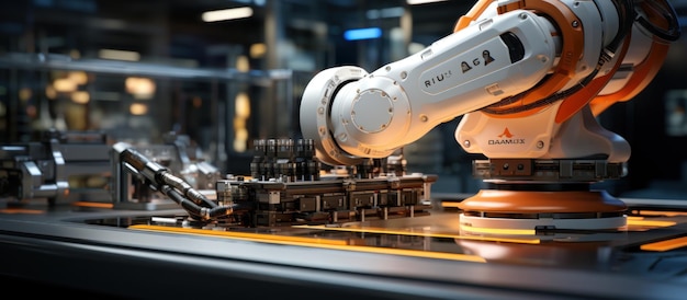 Smart industry robot arms for digital factory technology showing automation manufacturing process of the Industry 40 or 4th industrial revolution and IOT software to control operation